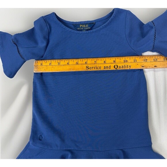 Polo Ralph Lauren Girls 4T Blue Flutter Sleeve Peplum Top Cotton Blend Logo - Picture 5 of 9